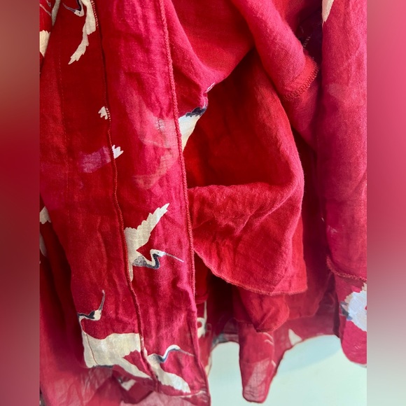 Elegant Red Bird Print Dress - Picture 3 of 7